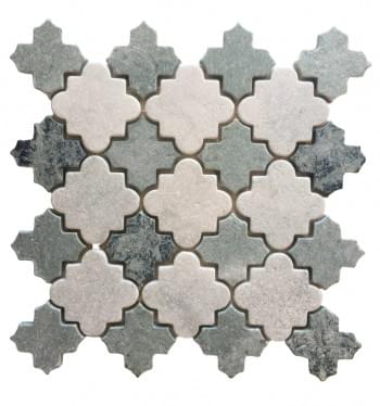 Cairo Carrara And Peacock Tumbled Mosaic from Graystone Tiles & Design Studio