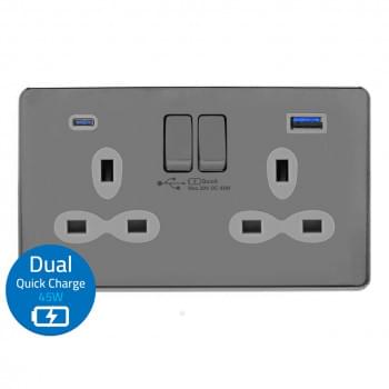 13A 2G Switched Socket with 45W Dual USB Quick Charger - USB-A/ C from Kengo