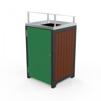 Athens Bin Enclosure - Timber Slat and Black Frame Stainless Steel Sloping Cover from Astra Street Furniture