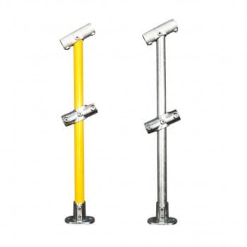 Ezyrail - Through Stanchion w/ Straight Angle Base Fixing Plate 11°-30° fittings - Galvanised Or Yellow