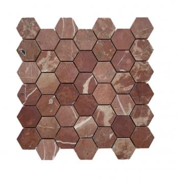 Rojo Alicante Large Hexagon Honed Marble Mosaic from Graystone Tiles & Design Studio