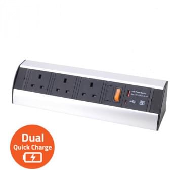 Power Station with 3 x BS Socket and 20W Dual USB Quick Charger - USB-A/ C