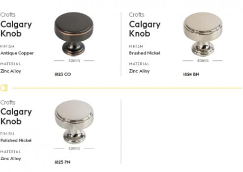 Calgary Knob, 40mm, Brushed Nickel from Archant