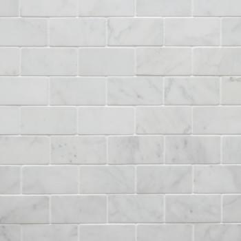 Imperial White Marble Brick-Bond Honed Subway Mosaic from Graystone Tiles & Design Studio