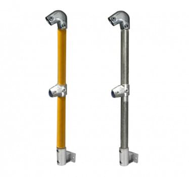 Ezyrail - End Stanchion (Fall) w/ Rail Mount Fixing Plate - 23°-30° - Galvanised Or Yellow