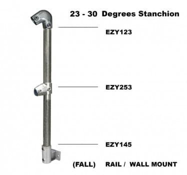 Ezyrail - End Stanchion (Fall) w/ Rail Mount Fixing Plate - 23°-30° - Galvanised Or Yellow from Safety Xpress