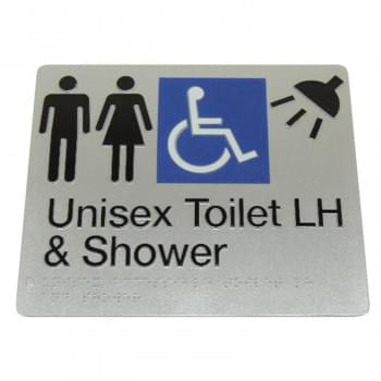 Unisex toilet and shower sign accessible 975-MFDTS-LH-S