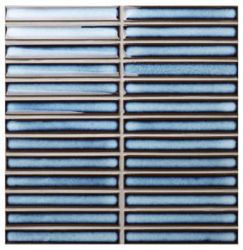 Raku Blue Gloss Porcelain 20x145mm Kitkat Mosaic from Graystone Tiles & Design Studio