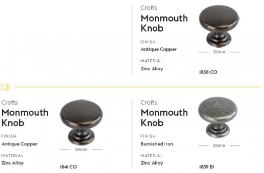 Monmouth Knob, 32mm, Brushed Nickel from Archant