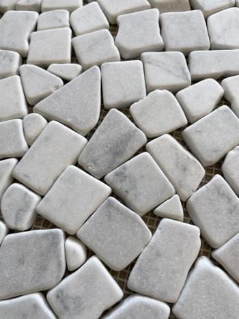 Mini Crazy Paving Carrara Tumbled Mosaic from Graystone Tiles & Design Studio