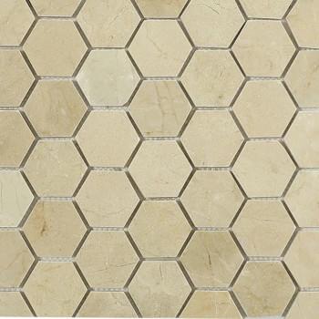 Crema Marfil Hexagon Large Honed Mosaic from Graystone Tiles & Design Studio