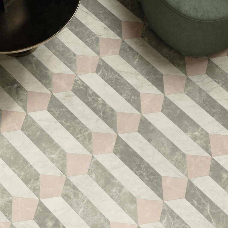 Venetian Parquet Stone Exudes Elegance in Marble Hues and Striking Peacock-Inspired Parquetry