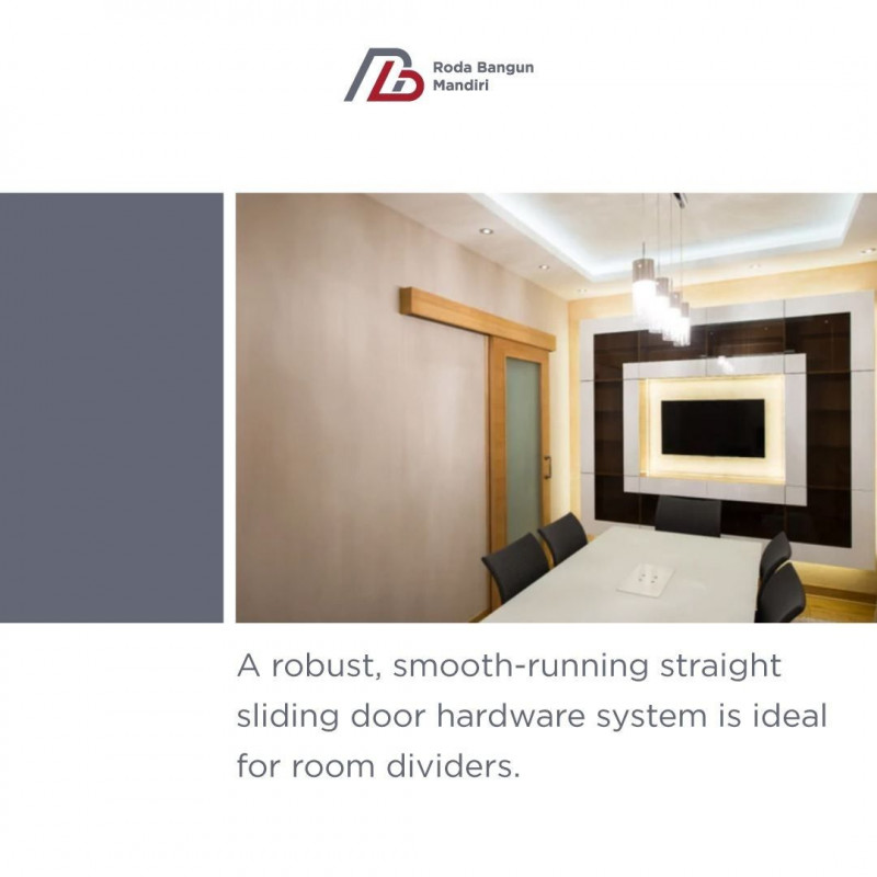 Straight sliding door hardware system is ideal for room dividers.