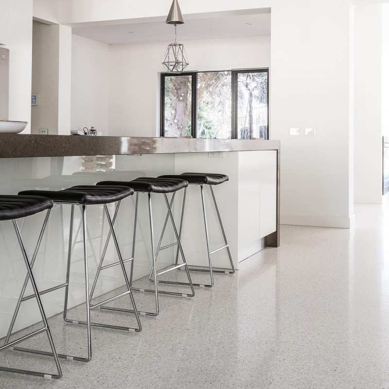 Keeping it clean around the kitchen with Arctic white base with Sydney white aggregate